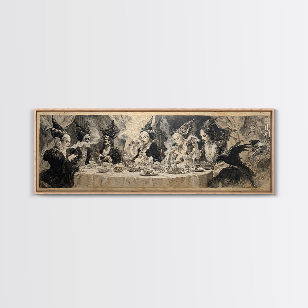 The Witches' Tea Party, Decadent Gothic Art, Extra Wide Wall Art, Dark Fantasy Wall Art, Framed Canvas Print, Halloween Wall Art