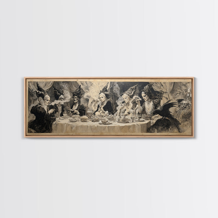 The Witches' Tea Party, Decadent Gothic Art, Extra Wide Wall Art, Dark Fantasy Wall Art, Framed Canvas Print, Halloween Wall Art