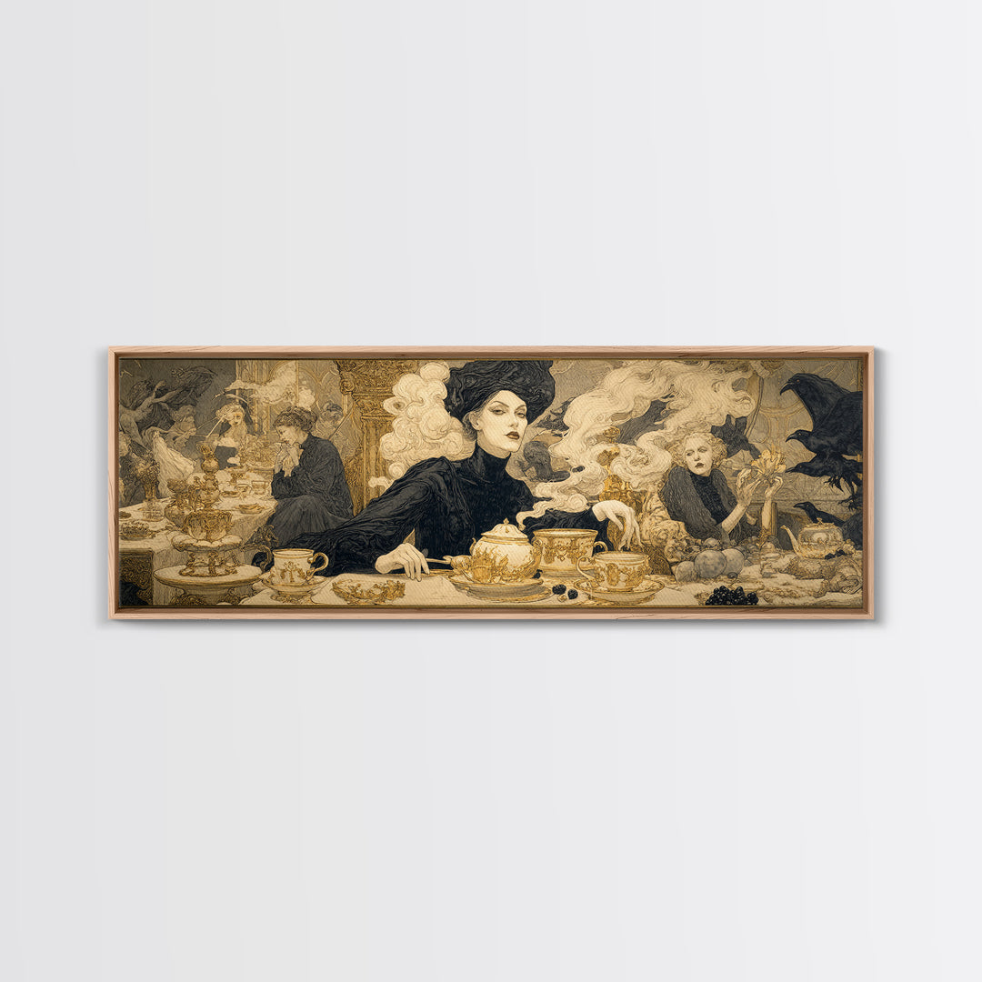 The Witches' Tea Party, Symbolist Death Art, Extra Wide Wall Art, Dark Halloween Decor, Canvas Print, Halloween Wall Art