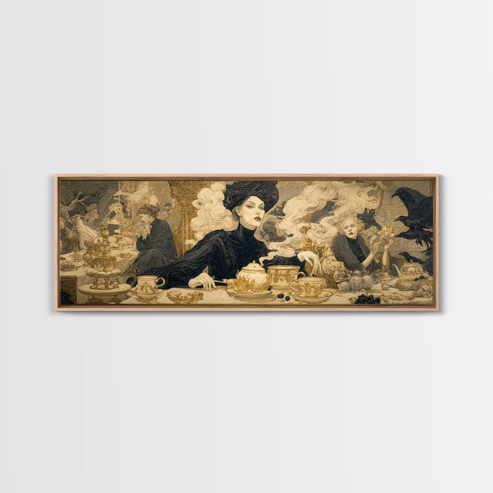 The Witches' Tea Party, Symbolist Death Art, Extra Wide Wall Art, Dark Halloween Decor, Canvas Print, Halloween Wall Art