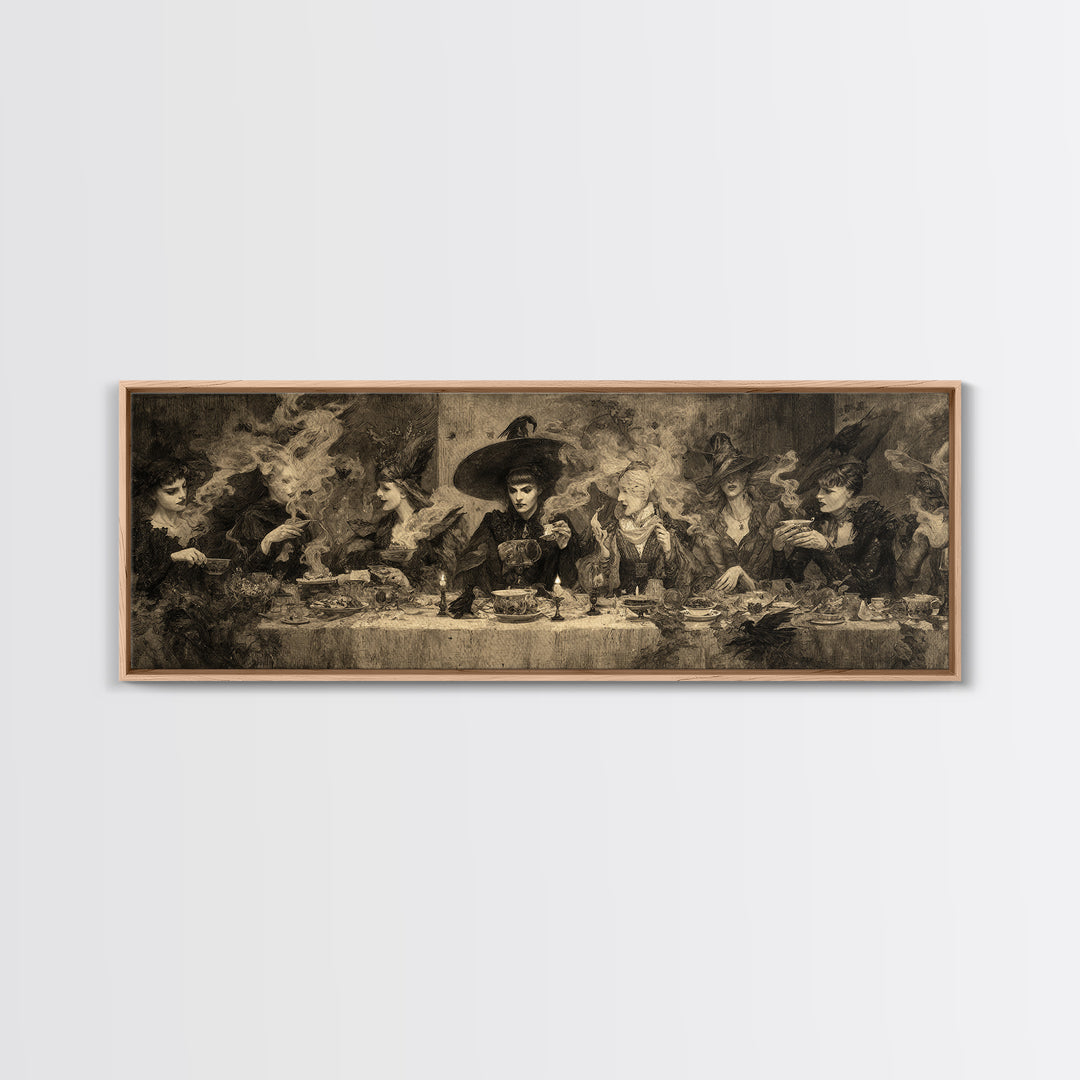 The Witches' Tea Party, Dark Symbolist Art, Extra Wide Wall Art, Dark Fantasy Wall Art, Framed Canvas Print, Halloween Wall Art