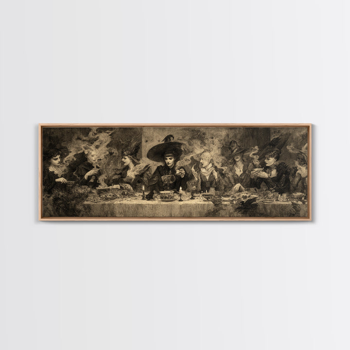 The Witches' Tea Party, Dark Symbolist Art, Extra Wide Wall Art, Dark Fantasy Wall Art, Framed Canvas Print, Halloween Wall Art