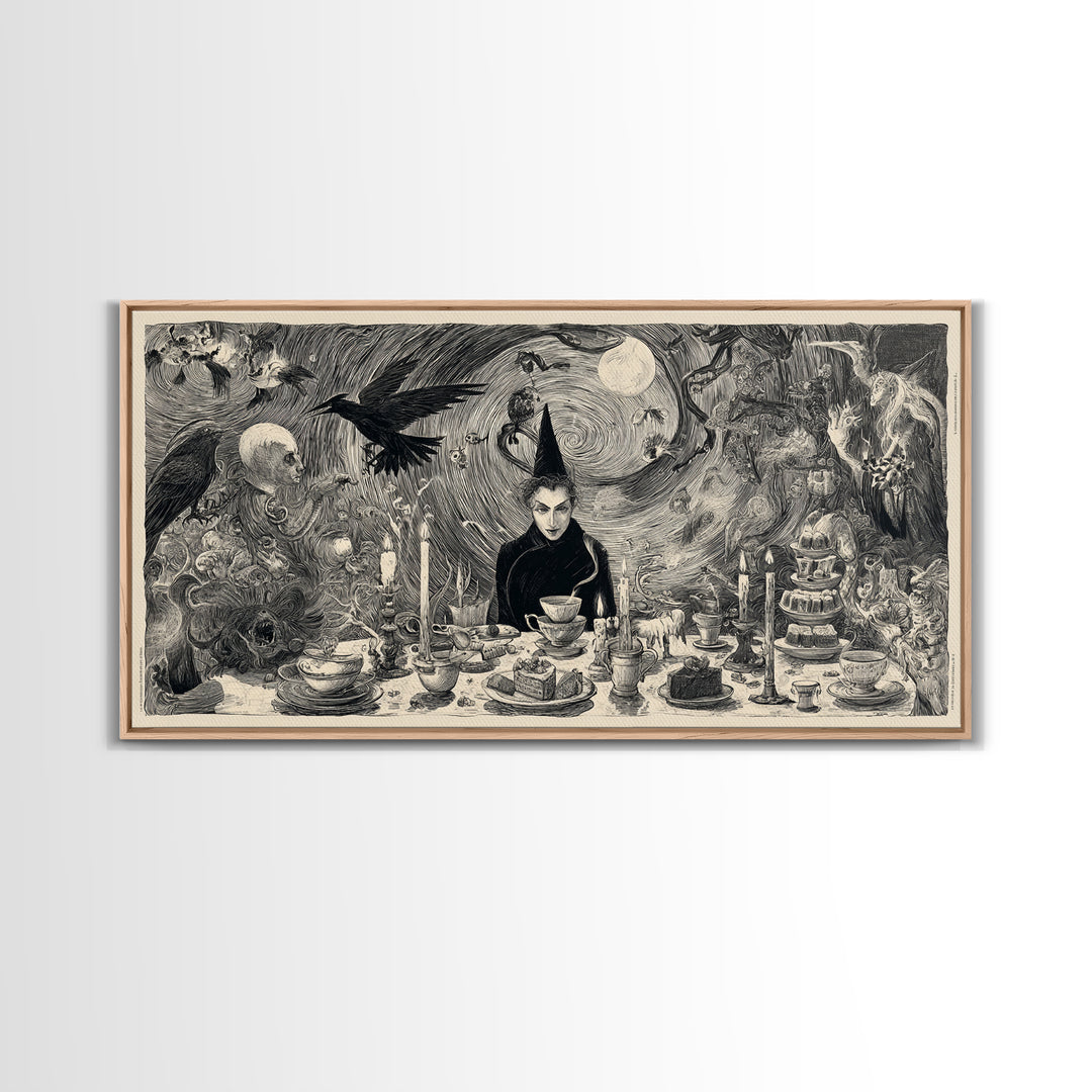 The Witches' Tea Party, Expressionist Nightmare Art, Wide Panoramic Art, Dark Fantasy Wall Art, Canvas Print, Halloween Wall Art