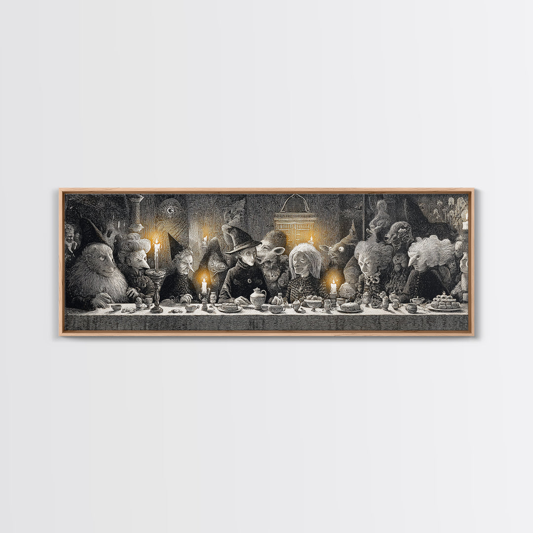The Witches' Tea Party, Victorian Macabre Art, Extra Wide Wall Art, Macabre Wall Art, Framed Canvas Print, Halloween Wall Art