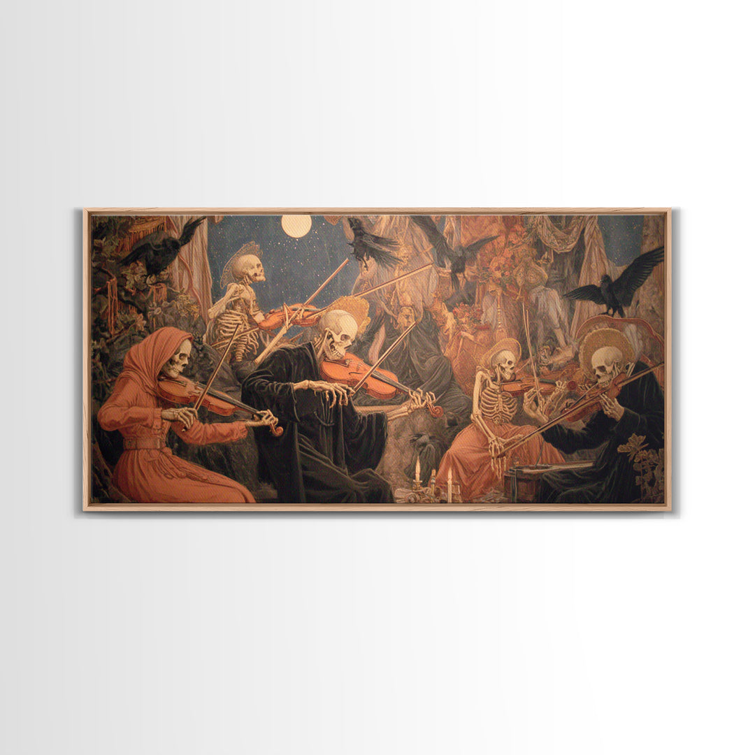 The Skeleton Orchestra, Dark Renaissance Art, Wide Panoramic Art, Gothic Horror Wall Art, Canvas Print, Halloween Wall Art