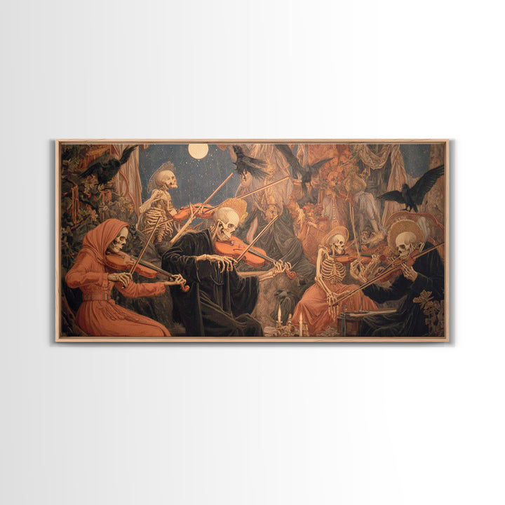 The Skeleton Orchestra, Dark Renaissance Art, Wide Panoramic Art, Gothic Horror Wall Art, Canvas Print, Halloween Wall Art