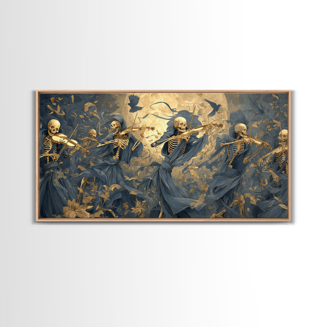 The Skeleton Orchestra, Danse Macabre Art, Wide Panoramic Art, Macabre Wall Art, Canvas Print, Halloween Wall Art