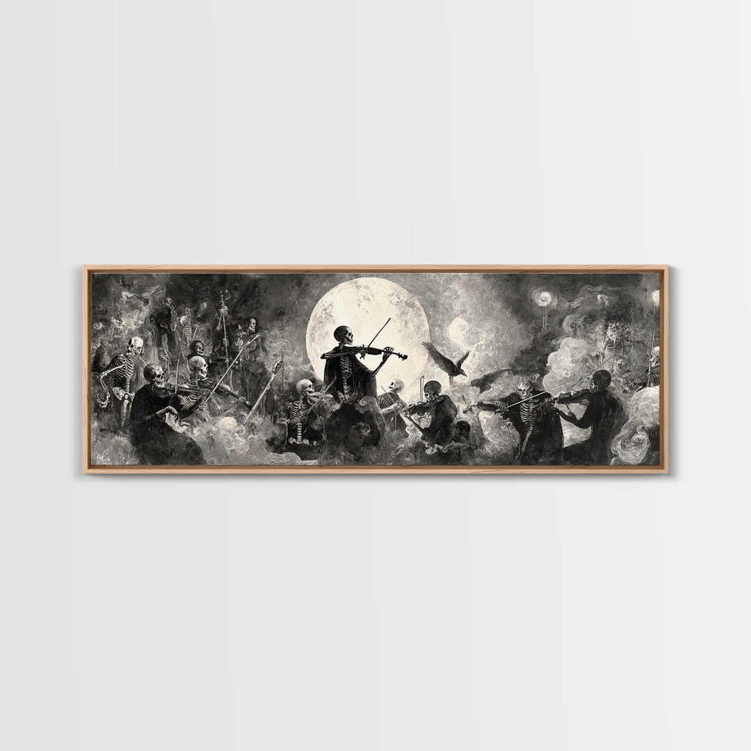 The Skeleton Orchestra, Symbolist Dream Art, Extra Wide Wall Art, Gothic Horror Wall Art, Canvas Print, Halloween Wall Art