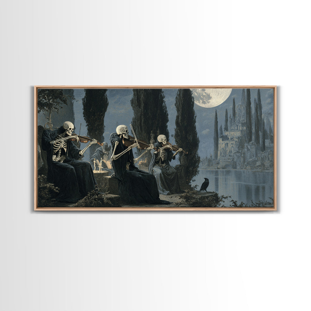 The Skeleton Orchestra, Symbolist Gothic Landscape, Wide Panoramic Art, Dark Halloween Decor, Canvas Print, Halloween Wall Art