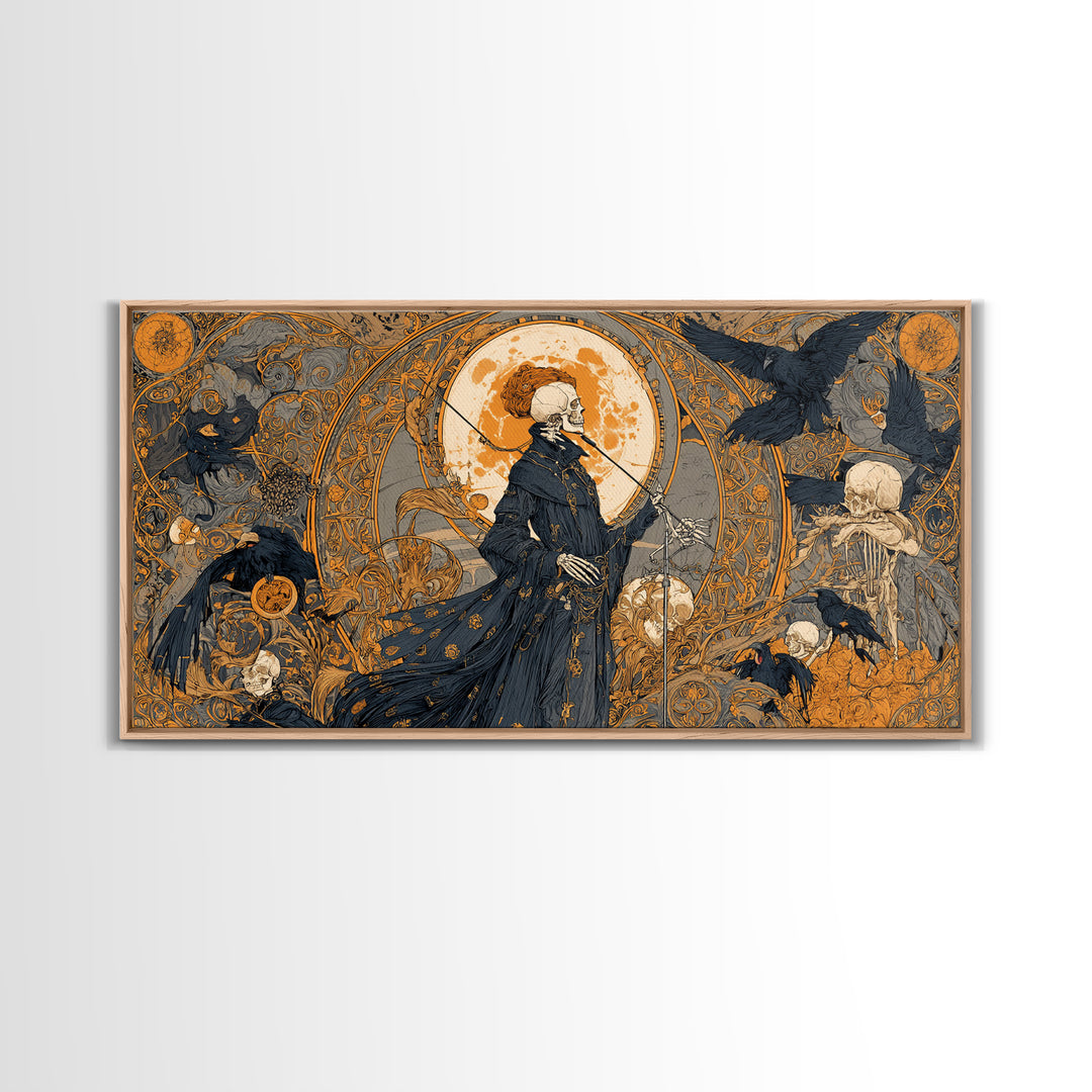 The Skeleton Orchestra, Stained Glass Gothic Art, Wide Panoramic Art, Gothic Horror Wall Art, Canvas Print, Halloween Wall Art