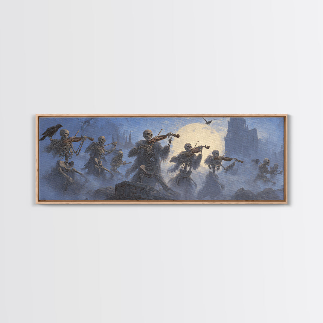 The Skeleton Orchestra, Surreal Apocalyptic Art, Extra Wide Wall Art, Dark Fantasy Wall Art, Framed Canvas Print, Halloween Wall Art