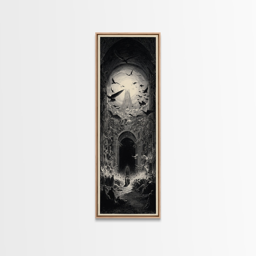 The Ghost Wedding, Gothic Engraving Art, Tall Narrow Wall Art, Macabre Wall Art, Canvas Print, Halloween Wall Art, Seasonal Home Decor