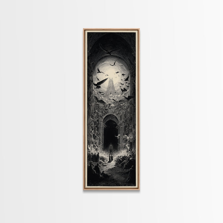 The Ghost Wedding, Gothic Engraving Art, Tall Narrow Wall Art, Macabre Wall Art, Canvas Print, Halloween Wall Art, Seasonal Home Decor
