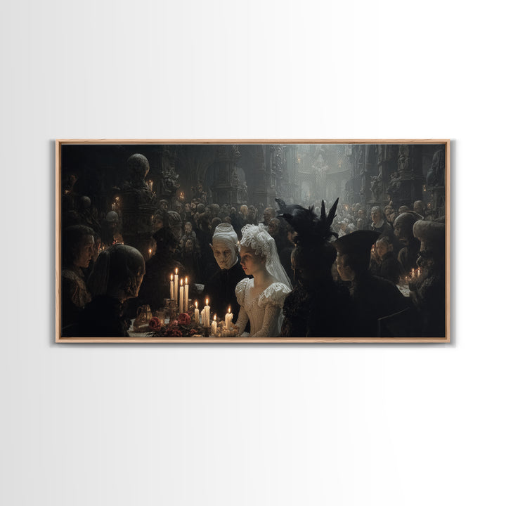 The Ghost Wedding, Medieval Grotesque Art, Wide Panoramic Art, Dark Halloween Decor, Canvas Print, Halloween Wall Art