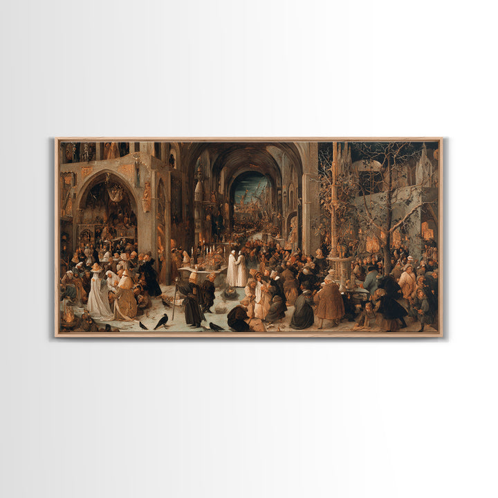 The Ghost Wedding, Northern Renaissance Horror, Wide Panoramic Art, Gothic Horror Wall Art, Canvas Print, Halloween Wall Art