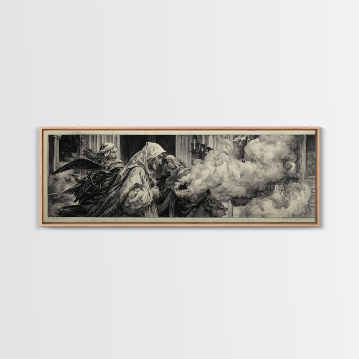 The Ghost Wedding, Renaissance Engraving Art, Extra Wide Wall Art, Gothic Horror Wall Art, Canvas Print, Halloween Wall Art