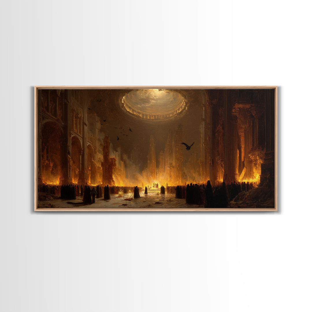 The Ghost Wedding, Apocalyptic Romantic Art, Wide Panoramic Art, Dark Halloween Decor, Canvas Print, Halloween Wall Art, Gothic Home Decor