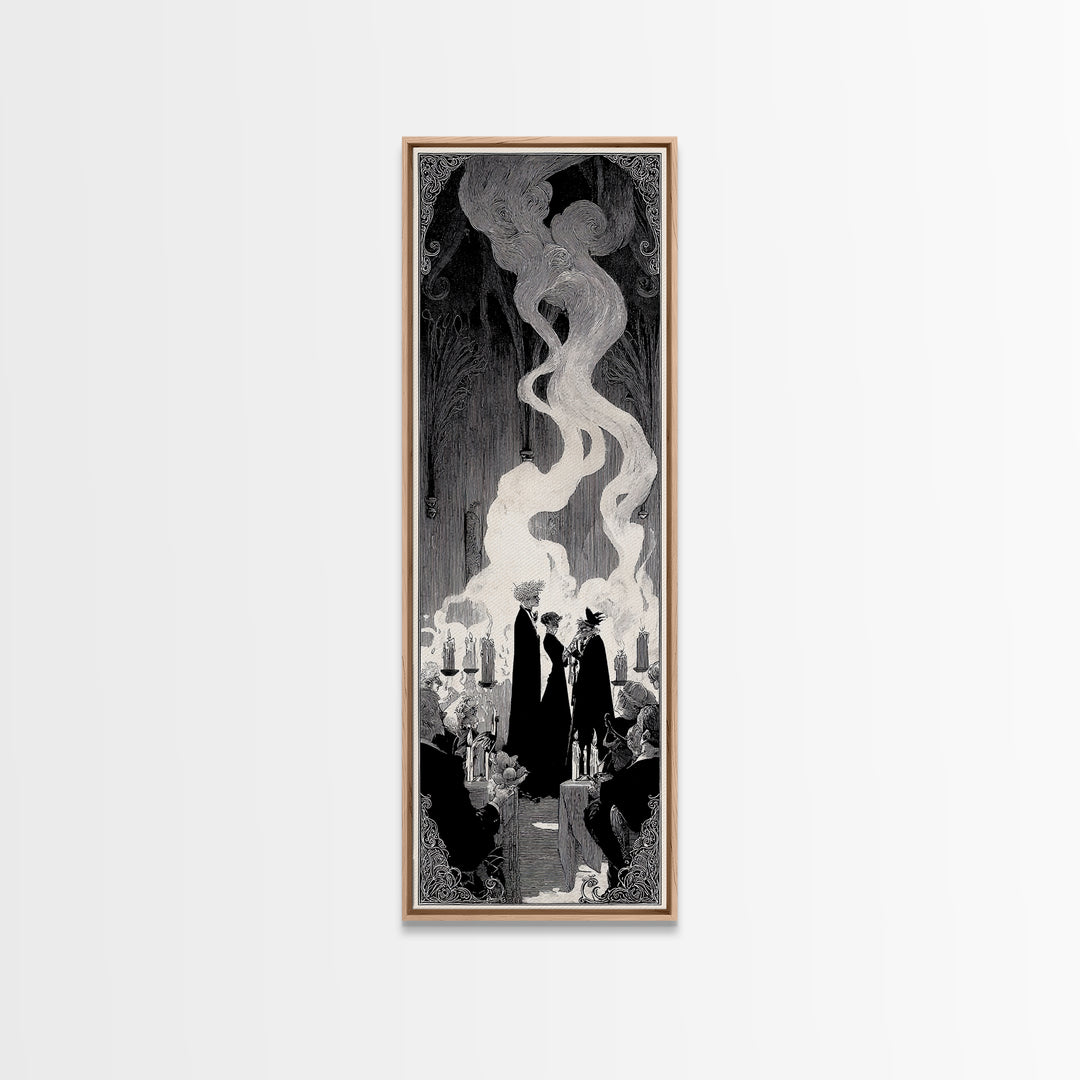 The Ghost Wedding, Decadent Line Art, Tall Narrow Wall Art, Macabre Wall Art, Canvas Print, Halloween Wall Art
