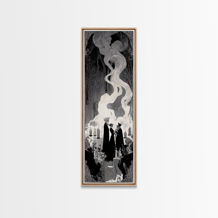 The Ghost Wedding, Decadent Line Art, Tall Narrow Wall Art, Macabre Wall Art, Canvas Print, Halloween Wall Art