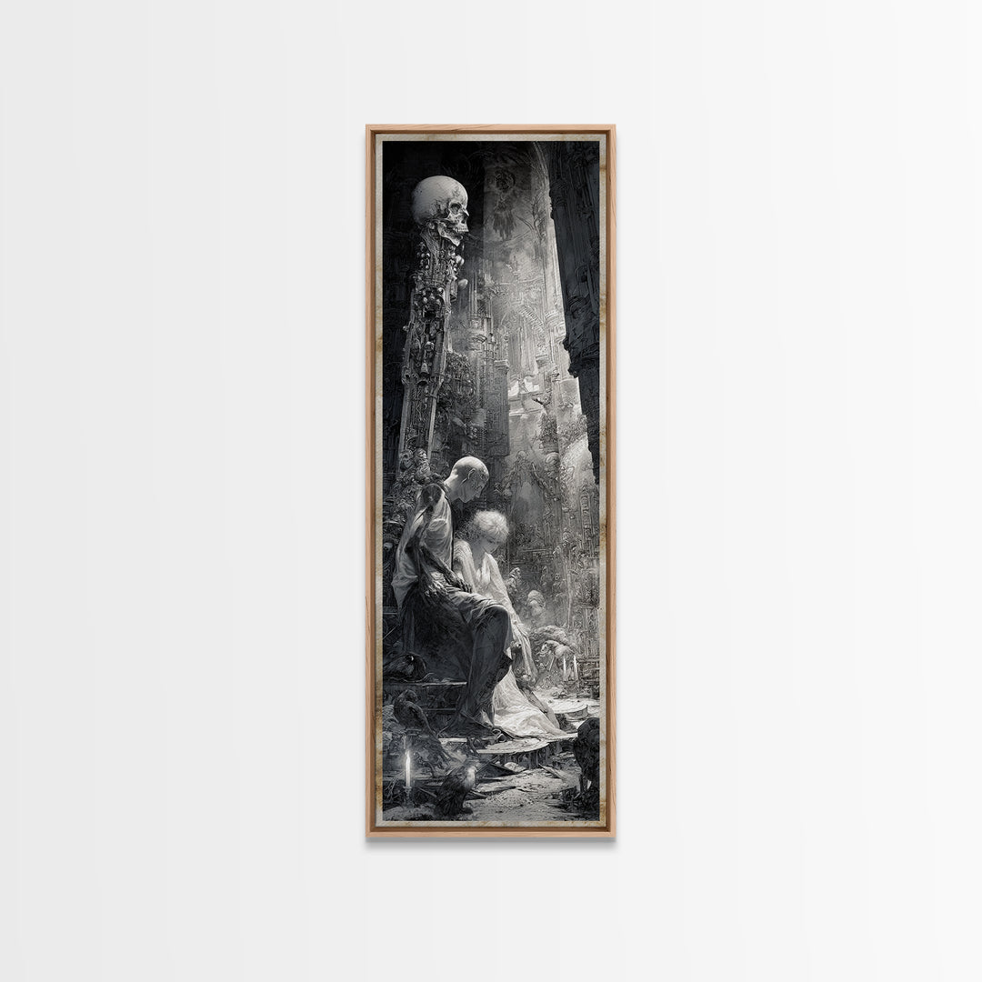 The Ghost Wedding, Biomechanical Horror Art, Tall Narrow Wall Art, Macabre Wall Art, Canvas Print, Halloween Wall Art, Gothic Home Decor