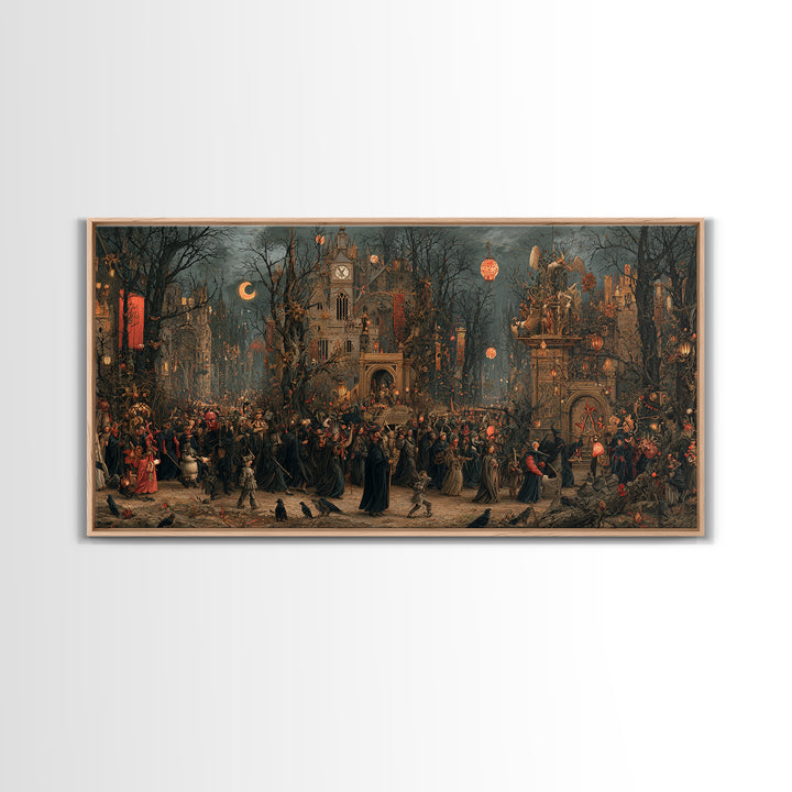 The Monster Parade, Medieval Grotesque Art, Wide Panoramic Art, Gothic Horror Wall Art, Canvas Print, Halloween Wall Art