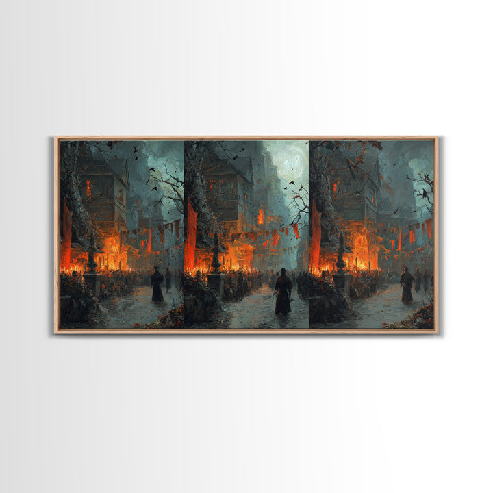 The Monster Parade, Baroque Witchcraft Art, Wide Panoramic Art, Dark Halloween Decor, Canvas Print, Halloween Wall Art