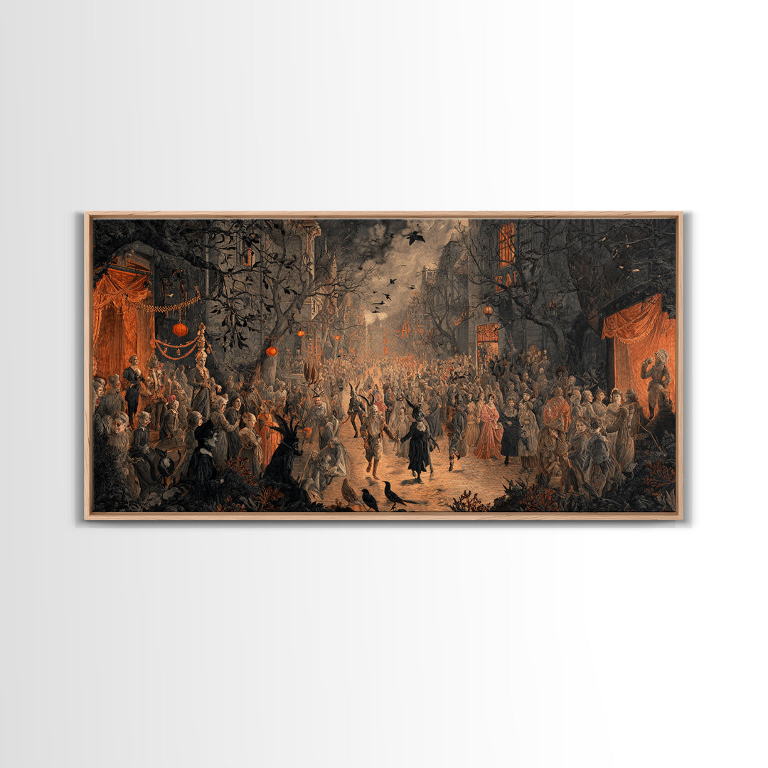 The Monster Parade, Dark Romantic Horror Art, Wide Panoramic Art, Macabre Wall Art, Framed Canvas Print, Halloween Wall Art