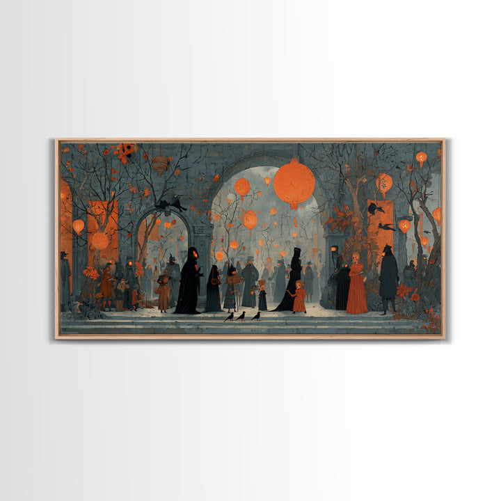 The Monster Parade, Symbolist Dream Art, Wide Panoramic Art, Gothic Horror Wall Art, Canvas Print, Halloween Wall Art