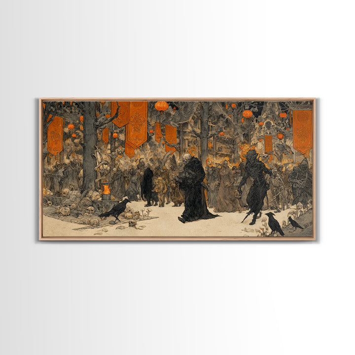 The Monster Parade, Decadent Gothic Art, Wide Panoramic Art, Gothic Horror Wall Art, Framed Canvas Print, Halloween Wall Art