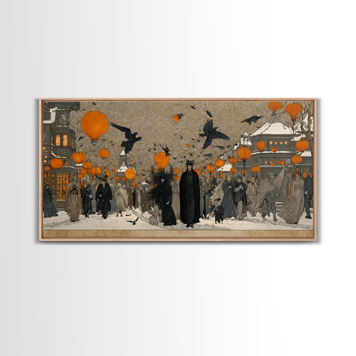 The Monster Parade, Symbolist Death Art, Wide Panoramic Art, Gothic Horror Wall Art, Canvas Print, Halloween Wall Art