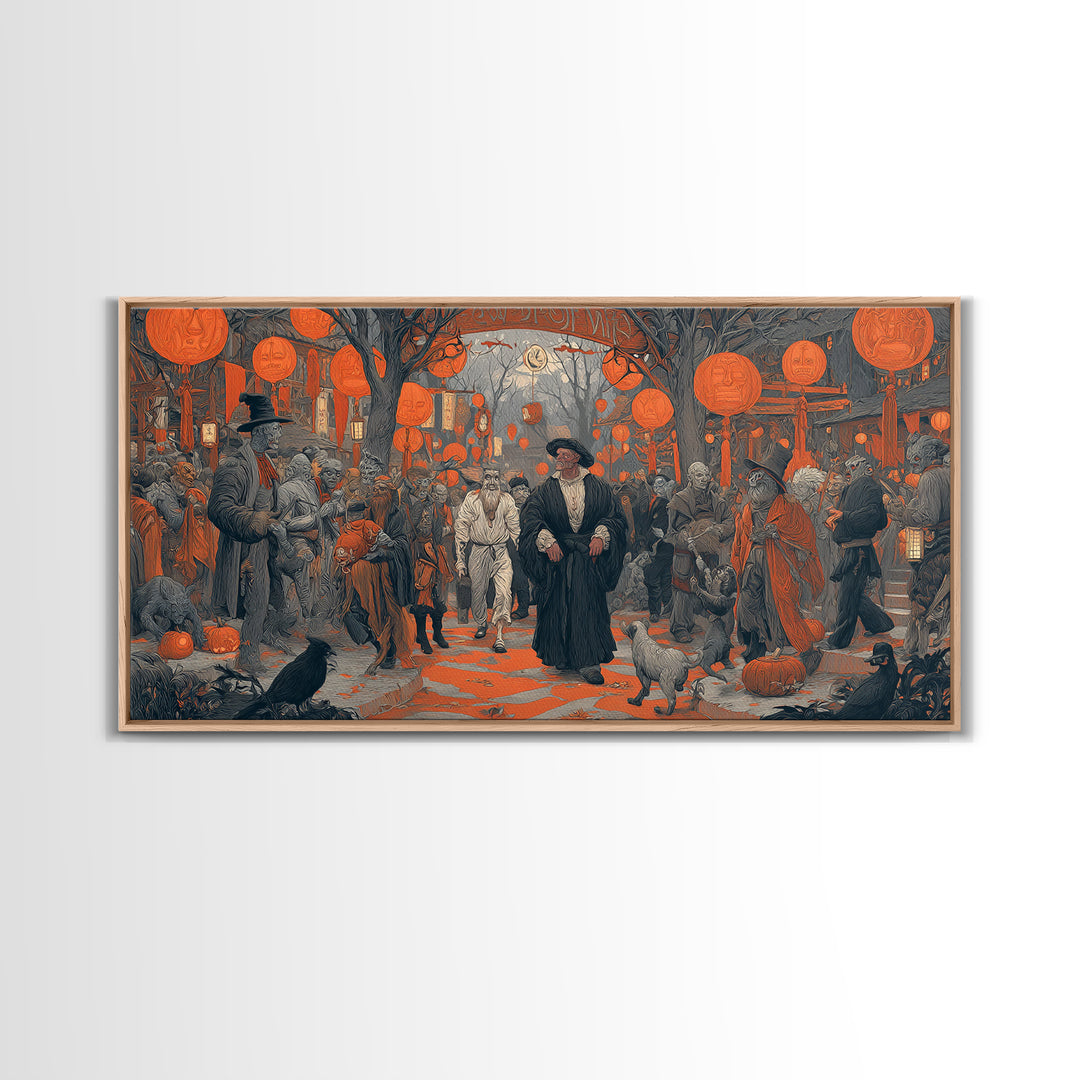 The Monster Parade, Symbolist Etching Art, Wide Panoramic Art, Gothic Horror Wall Art, Canvas Print, Halloween Wall Art, Halloween Decor