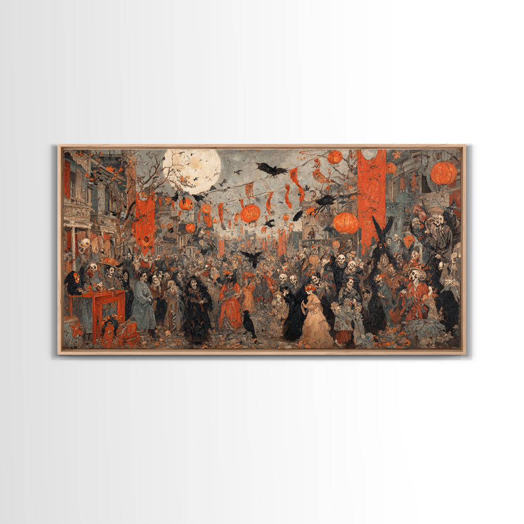 The Monster Parade, Grotesque Carnival Art, Wide Panoramic Art, Dark Halloween Decor, Canvas Print, Halloween Wall Art, Gothic Home Decor