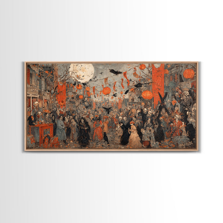 The Monster Parade, Grotesque Carnival Art, Wide Panoramic Art, Dark Halloween Decor, Canvas Print, Halloween Wall Art, Gothic Home Decor