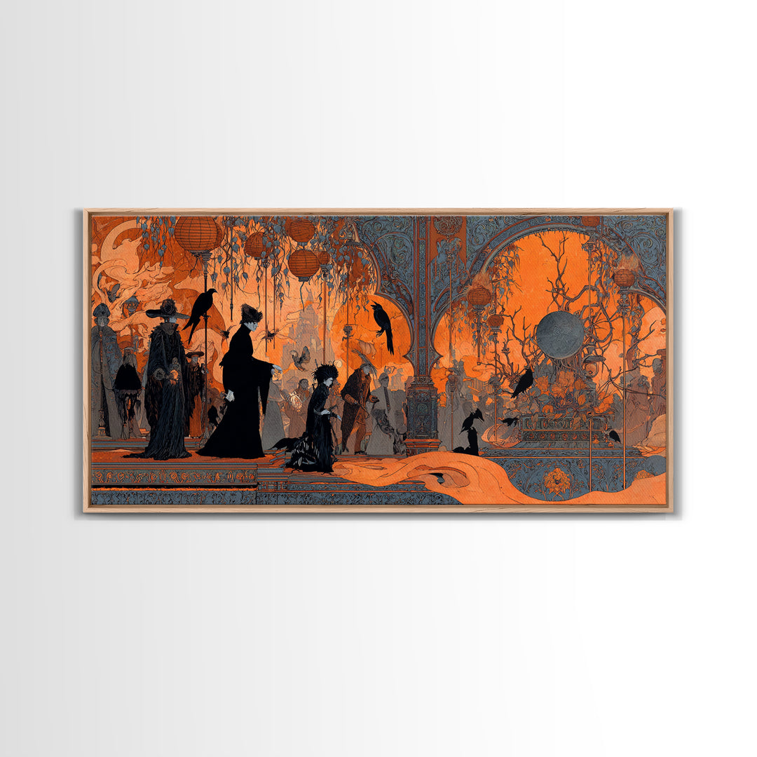 The Monster Parade, Stained Glass Gothic Art, Wide Panoramic Art, Dark Halloween Decor, Canvas Print, Halloween Wall Art, Gothic Home Decor