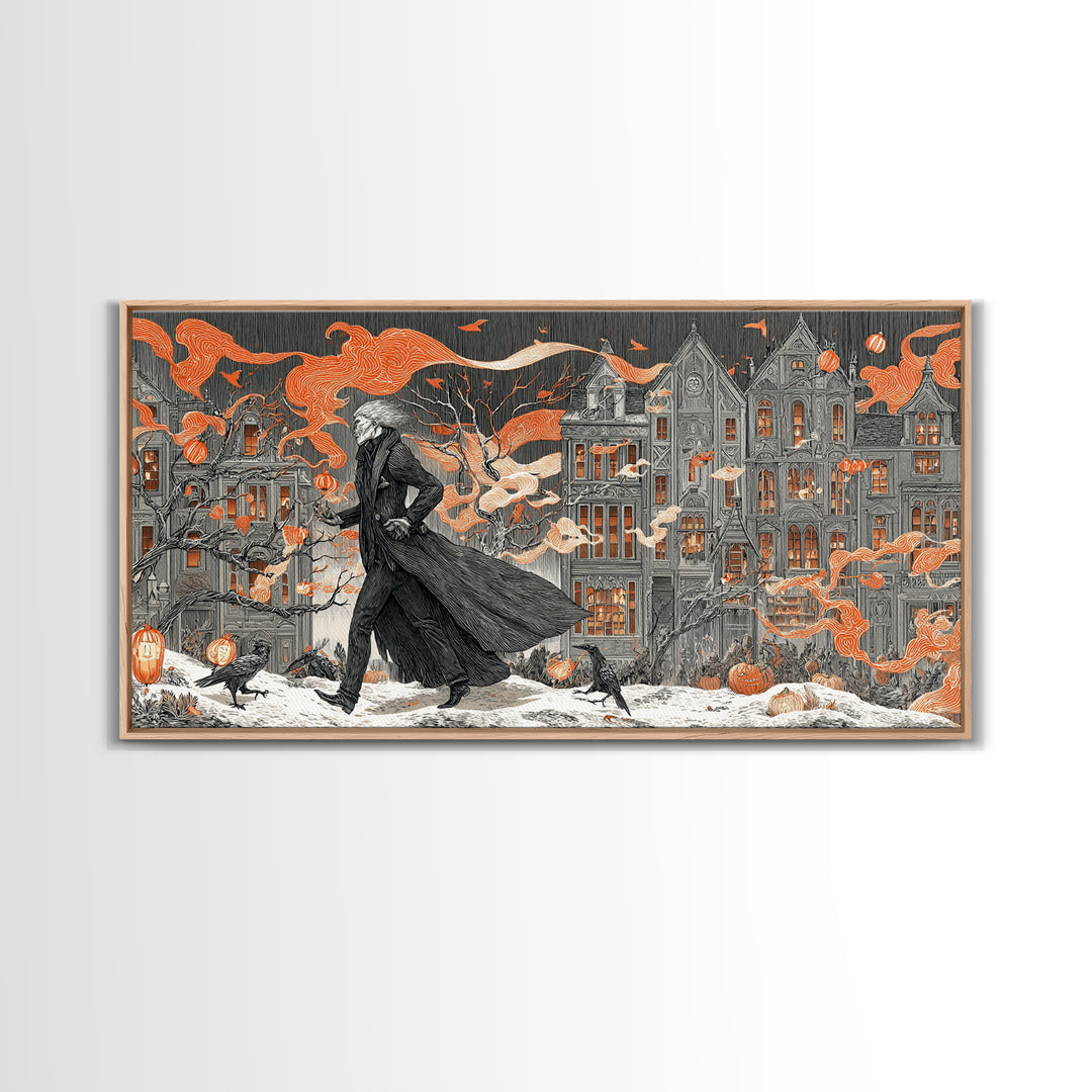 The Monster Parade, Victorian Macabre Art, Wide Panoramic Art, Dark Fantasy Wall Art, Framed Canvas Print, Halloween Wall Art