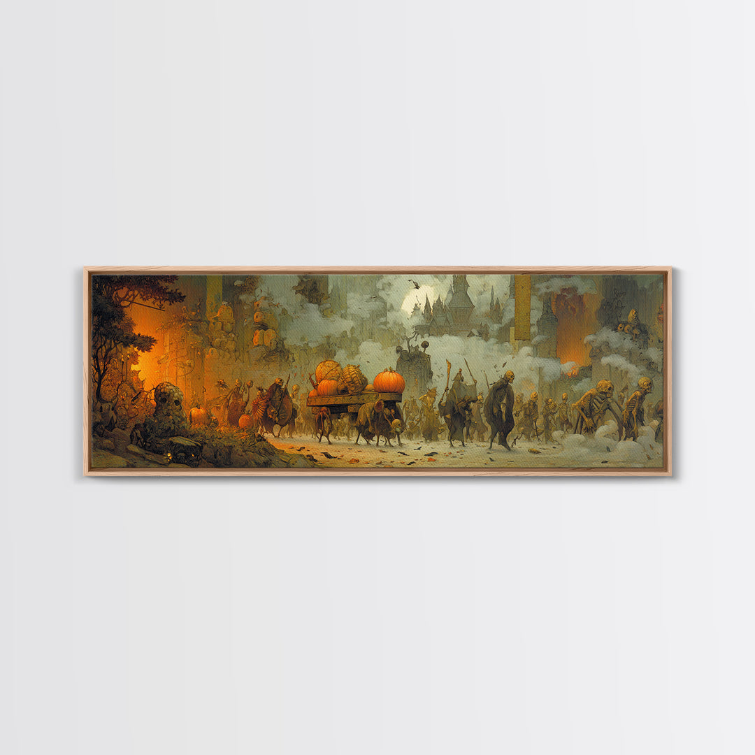 The Monster Parade, Surreal Apocalyptic Art, Extra Wide Wall Art, Dark Halloween Decor, Framed Canvas Print, Halloween Wall Art