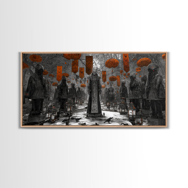 The Monster Parade, Biomechanical Horror Art, Wide Panoramic Art, Gothic Horror Wall Art, Canvas Print, Halloween Wall Art