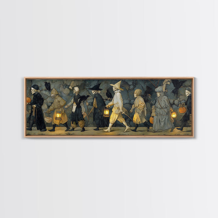 The Trick-Or-Treat Procession, Danse Macabre Art, Extra Wide Wall Art, Dark Halloween Decor, Canvas Print