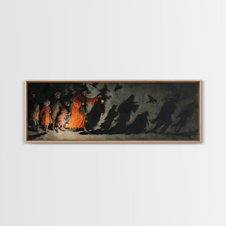 The Trick-Or-Treat Procession, Dark Romantic Horror Art, Extra Wide Wall Art, Gothic Horror Wall Art, Framed Canvas Print