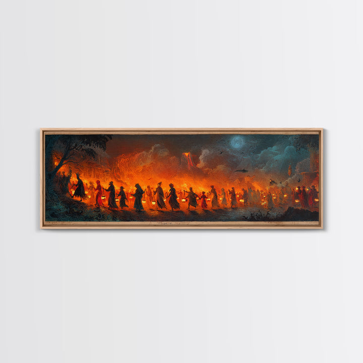 The Trick-Or-Treat Procession, Apocalyptic Romantic Art, Extra Wide Wall Art, Dark Halloween Decor, Framed Canvas Print, Halloween Wall Art