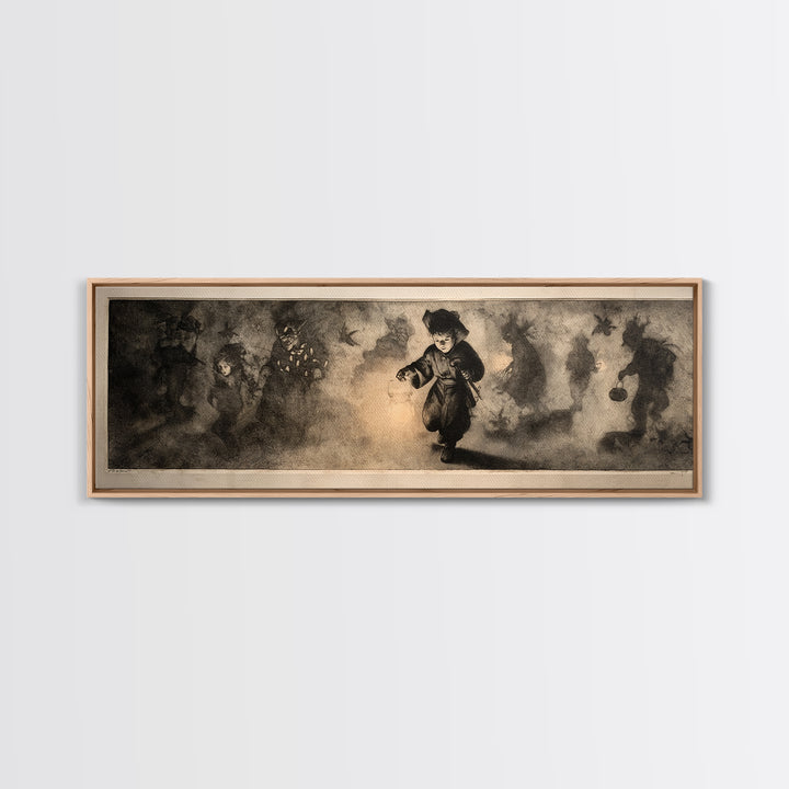 The Trick-Or-Treat Procession, Symbolist Dream Art, Extra Wide Wall Art, Dark Fantasy Wall Art, Canvas Print, Halloween Wall Art