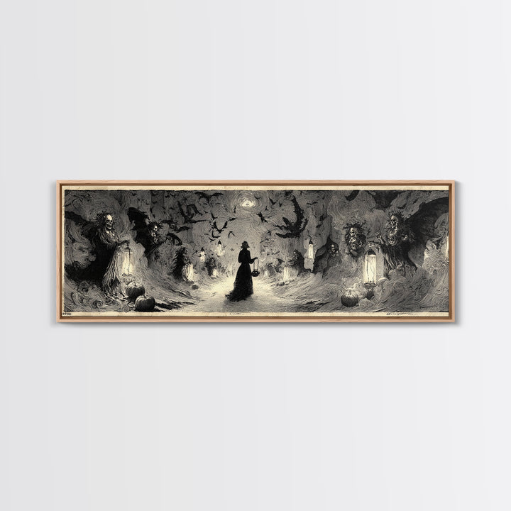 The Trick-Or-Treat Procession, Decadent Gothic Art, Extra Wide Wall Art, Macabre Wall Art, Framed Canvas Print, Halloween Wall Art