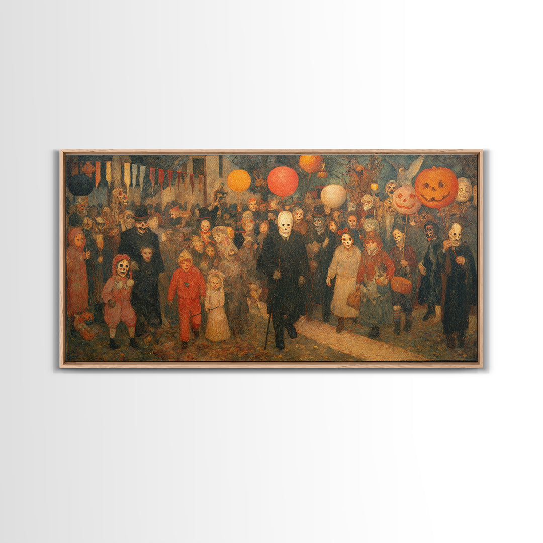 The Trick-Or-Treat Procession, Grotesque Carnival Art, Wide Panoramic Art, Gothic Horror Wall Art, Canvas Print, Halloween Wall Art