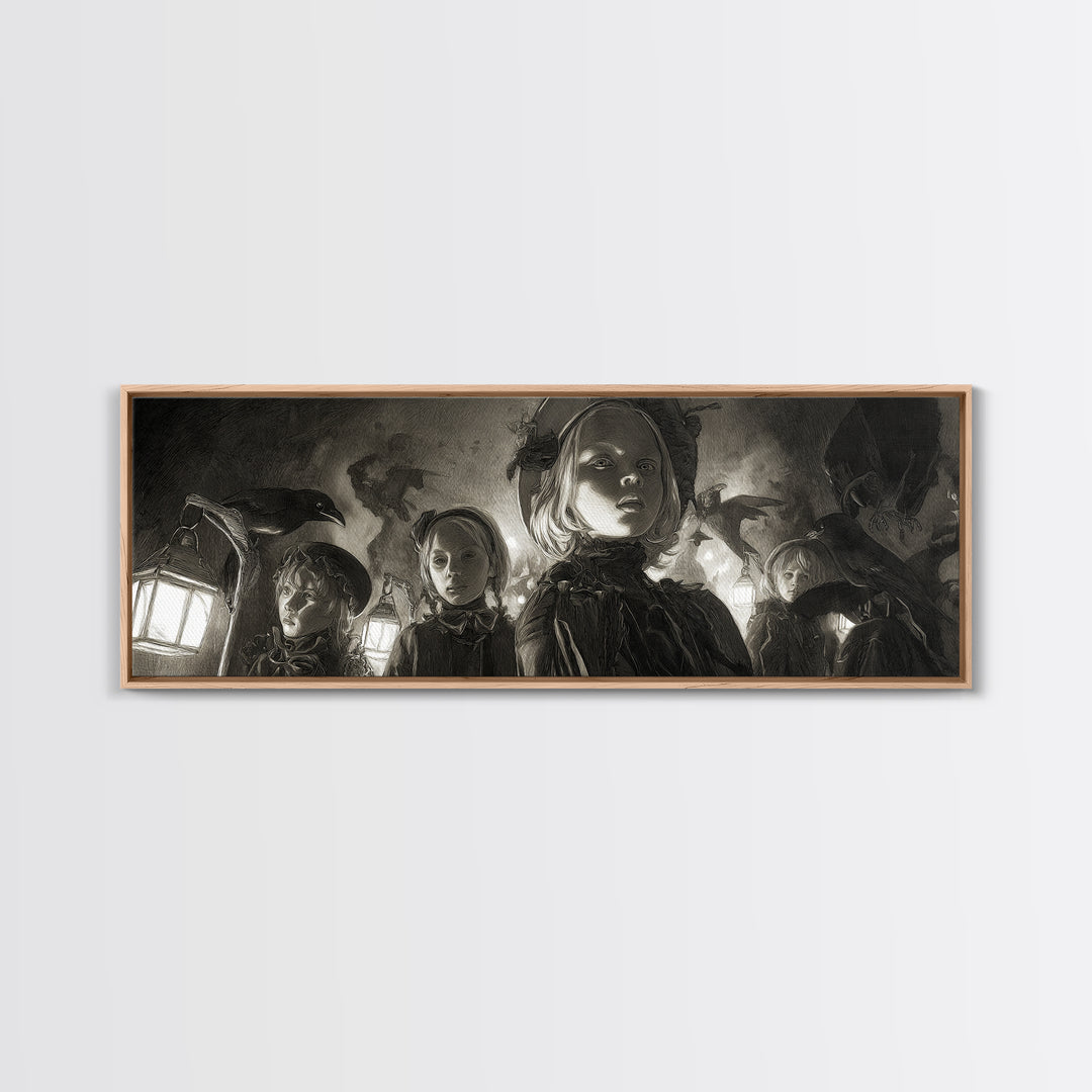 The Trick-Or-Treat Procession, Biomechanical Horror Art, Extra Wide Wall Art, Dark Halloween Decor, Canvas Print, Halloween Wall Art