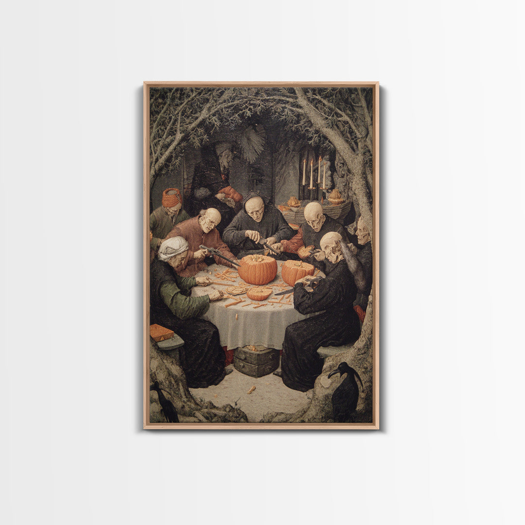The Pumpkin-Carving Ritual, Danse Macabre Art, Vertical Wall Art, Dark Fantasy Wall Art, Canvas Print, Horror Wall Art