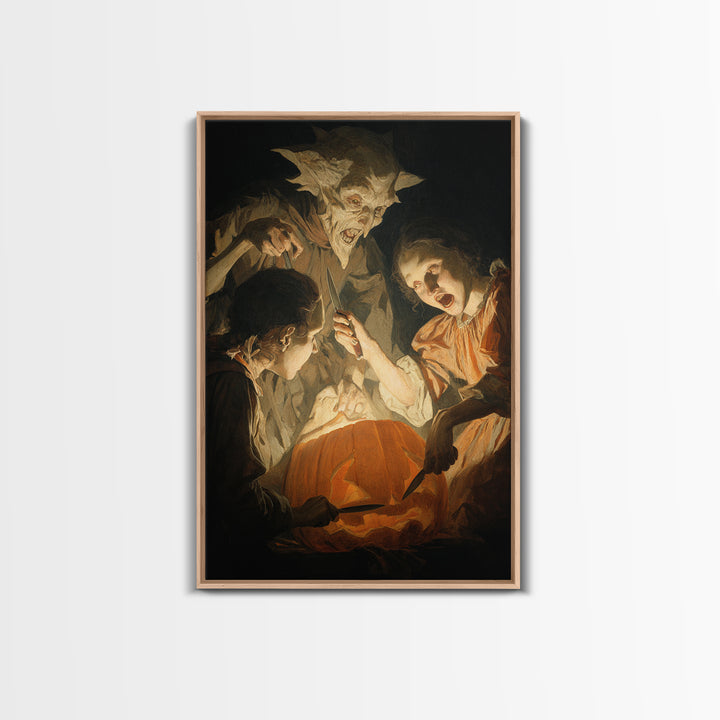 The Pumpkin-Carving Ritual, Gothic Nightmare Art, Vertical Wall Art, Macabre Wall Art, Canvas Print, Halloween Wall Art