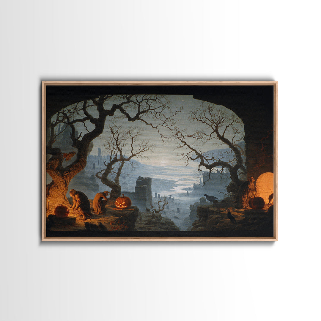 The Pumpkin-Carving Ritual, Romantic Gothic Landscape, Landscape Wall Art, Gothic Horror Wall Art, Framed Canvas Print