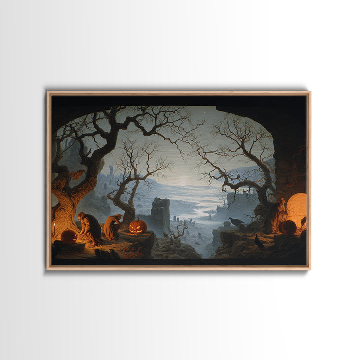 The Pumpkin-Carving Ritual, Romantic Gothic Landscape, Landscape Wall Art, Gothic Horror Wall Art, Framed Canvas Print