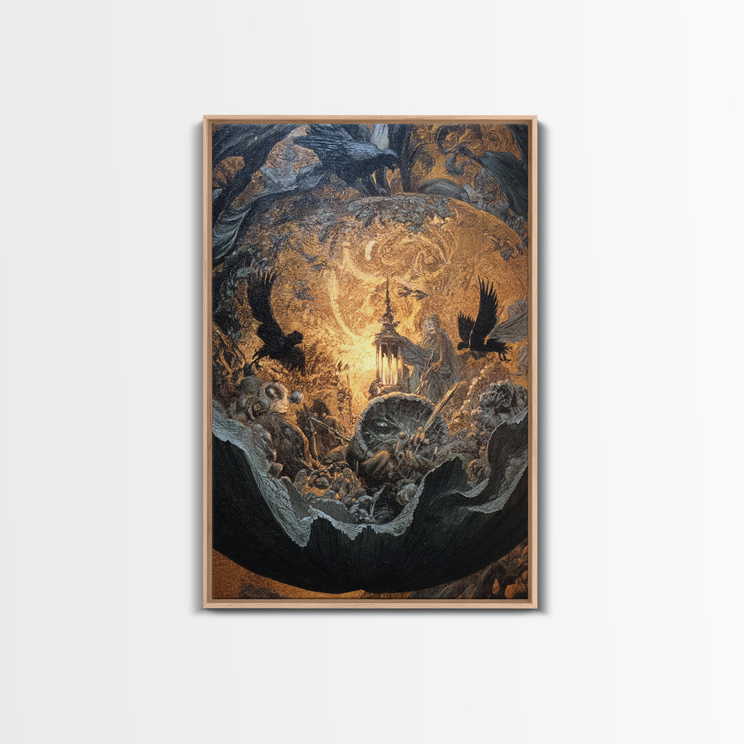 The Pumpkin-Carving Ritual, Ornate Symbolist Art, Vertical Wall Art, Dark Halloween Decor, Canvas Print, Halloween Wall Art