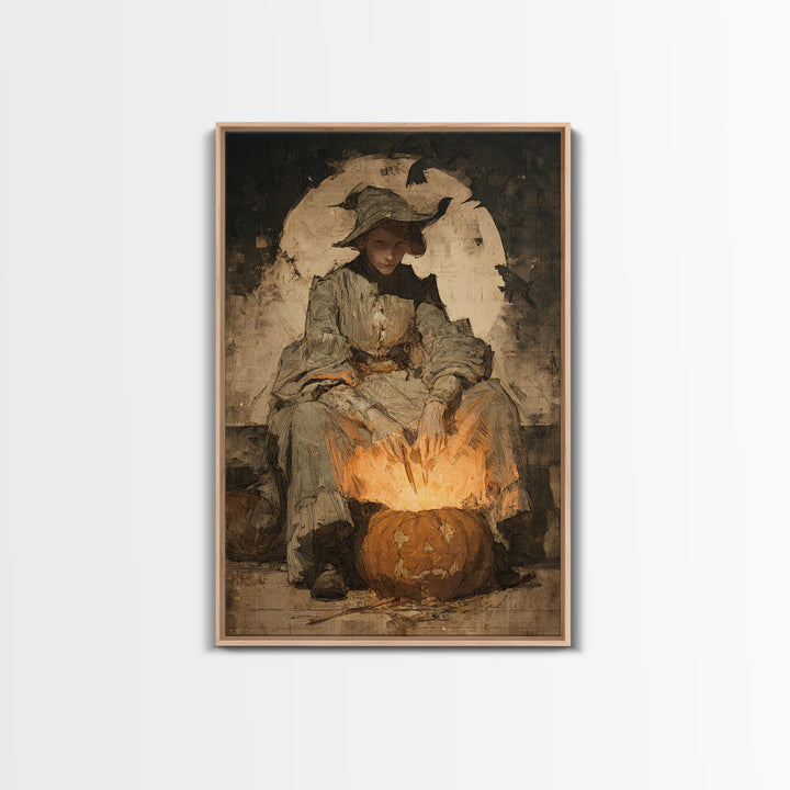 The Pumpkin-Carving Ritual, Decadent Gothic Art, Vertical Wall Art, Macabre Wall Art, Canvas Print, Halloween Wall Art